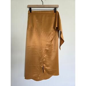 Gold Satin Wrap High Waist Midi Skirt Handmade Size Small Luxe Silky Bronze